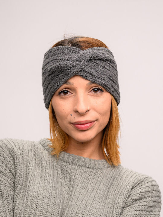 Γυναικείο Headband με Rib Πλέξη σε Γκρι χρώμα