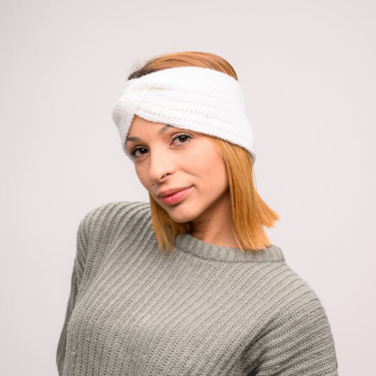 Frauen Stirnband mit Rippstrick in Weiß Farbe