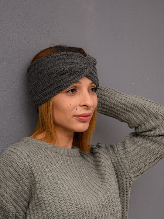 Γυναικείο Headband με Rib Πλέξη σε Γκρι χρώμα