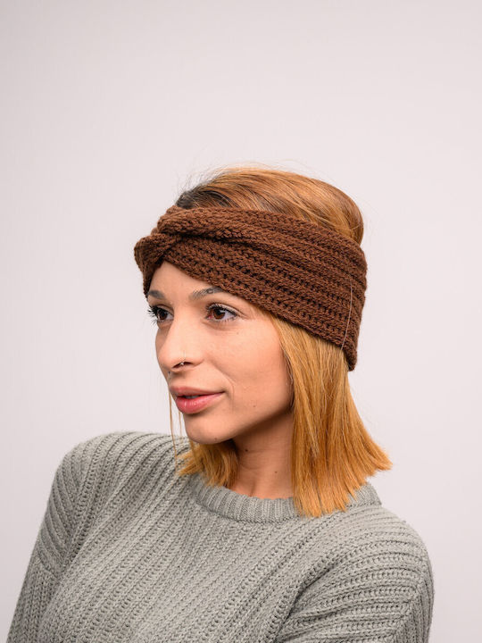 Γυναικείο Headband με Rib Πλέξη σε Καφέ χρώμα