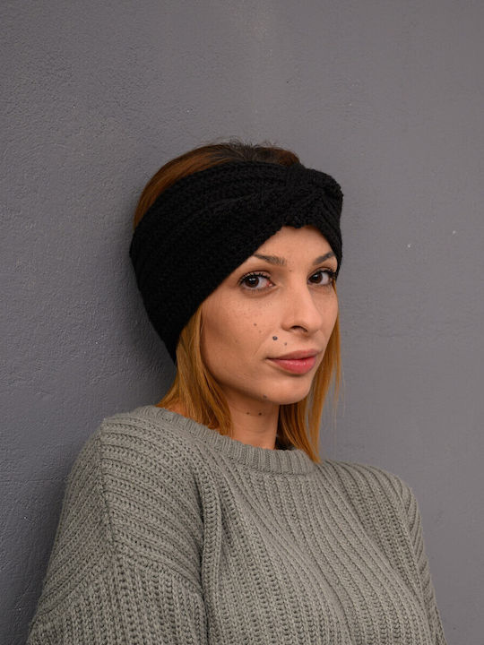 Γυναικείο Headband με Rib Πλέξη σε Μαύρο χρώμα