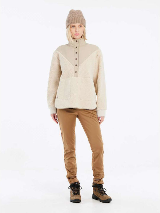 Winter Women's Fleece Blouse Hiking Long Sleeve with Zipper Bamboobeige Beige