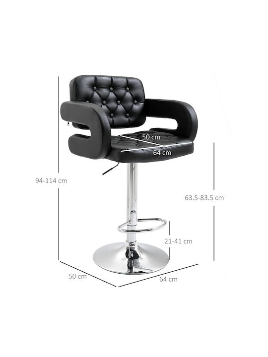 Stool Bar with Back & Adjustable Height Black Synthetic Leather