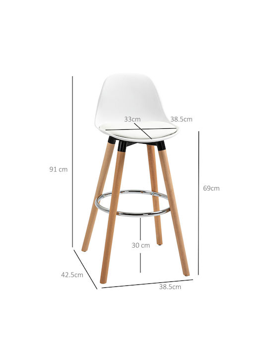 Stool Bar with Backrest Wooden White 2pcs 38.5x42.5x91cm