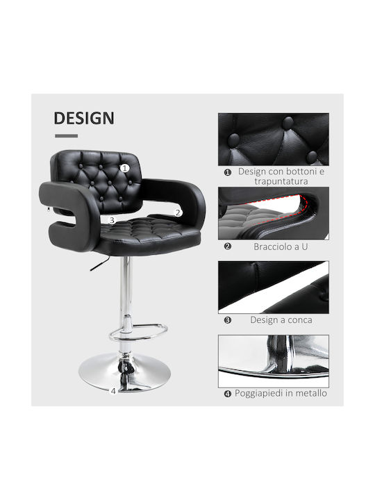 Stool Bar with Back & Adjustable Height Black Synthetic Leather