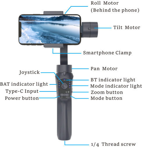 F10 Pro Phone Gimbal with 10 Operating Hours Black
