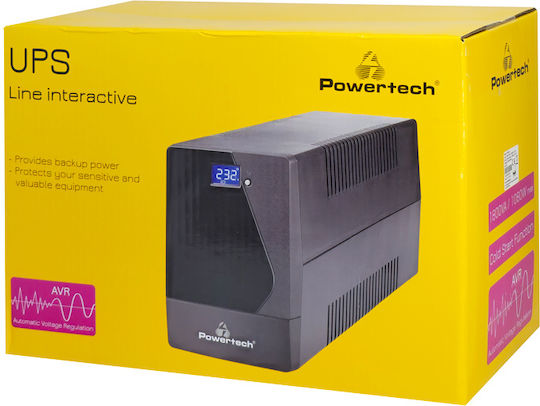 Powertech PT-1800LCD UPS Linie-Interaktiv 1800VA 1080W mit 4 Schuko-Steckdosen