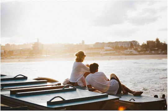 Painting Couple Relaxing By Sea At Sunset 150x100