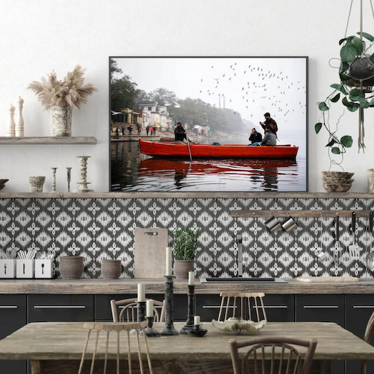 Painting Boat On Misty River 150x100