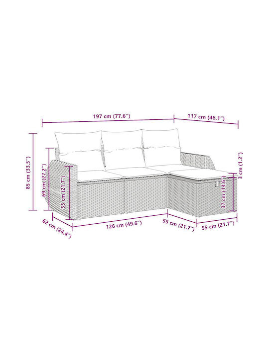 Corner Outdoor Sofa Rattan with Chest and Cushions 55x55x69cm