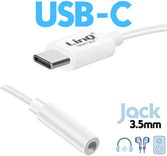 Linq Usb C To Jack 3.5mm Audio Adapter Voice Command Compatible White