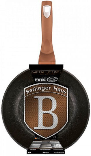 Berlinger Haus Metallic Line Wok από Αλουμίνιο με Επίστρωση από Πέτρα Rose Gold Collection 30cm