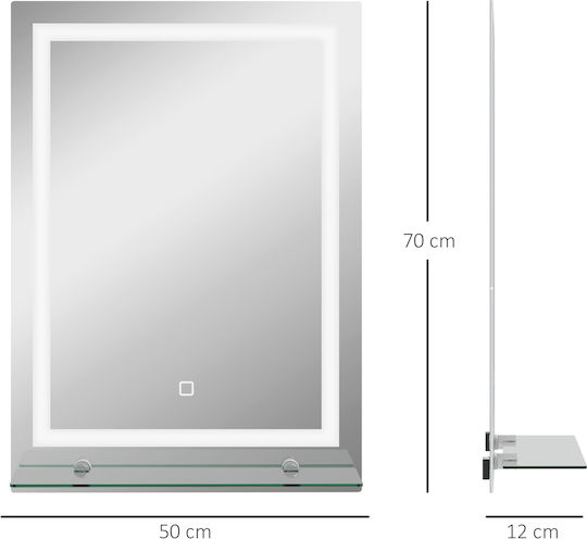 Kleankin Oglindă de Baie Lumini LED Atingere cu Raft 50x12cm Argintiu