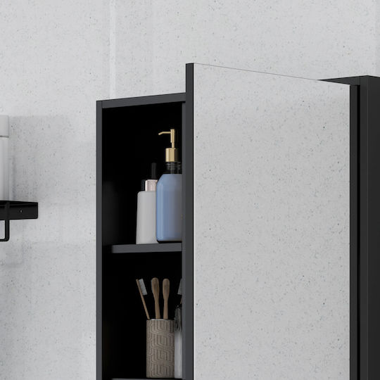 Kleankin Bathroom Mirror made of Particle Board with Shelf & Cabinet 60x15cm Black