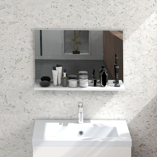 Kleankin Rectangular Bathroom Mirror made of Particle Board with Shelf 60x12cm White