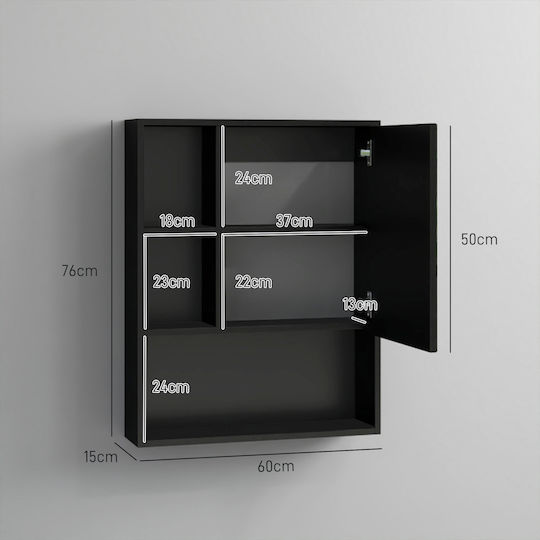 Kleankin Bathroom Mirror made of Particle Board with Shelf & Cabinet 60x15cm Black