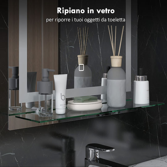 Kleankin Oglindă de Baie Lumini LED Atingere cu Raft 50x12cm Argintiu