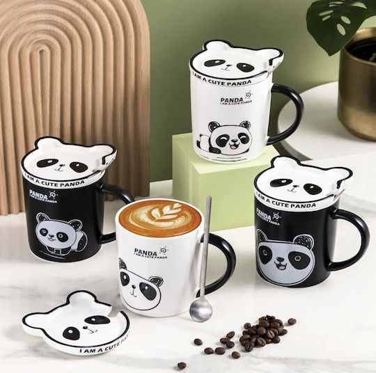 Ceramic Mug Lid Spoon Pufo Baby Panda Coffee Tea 300 Ml Ceramic Mug Lid Spoon Pufo Baby Panda Coffee Tea 300 Ml
