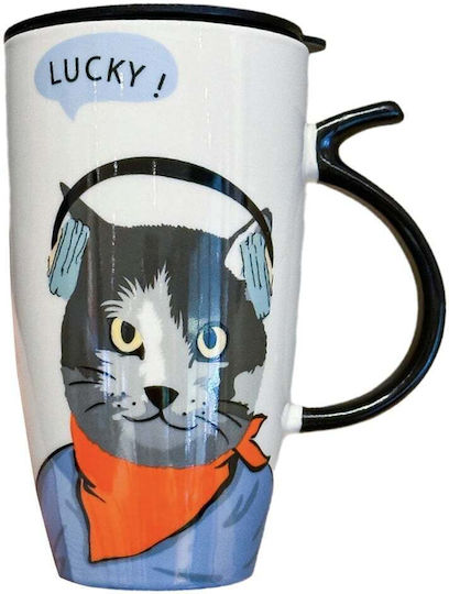 High Ceramic Mug Lid Pufo Music Coffee Tea 450 Ml High Ceramic Mug Lid Pufo Music Coffee Tea 450 Ml