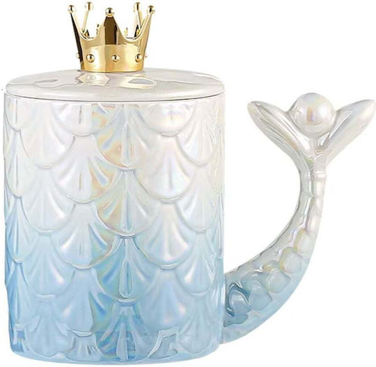 Ceramic Mug Lid Pufo Princess Spoon Coffee Tea 300 Ml Blue Ceramic Mug Lid Pufo Princess Spoon Coffee Tea 300 Ml Blue
