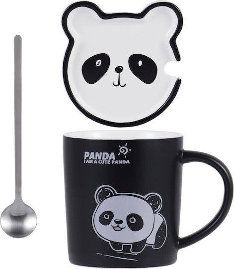 Keramische Tasse Mit Deckel Löffel Pufo Baby Panda Kaffee Tee 300 ml