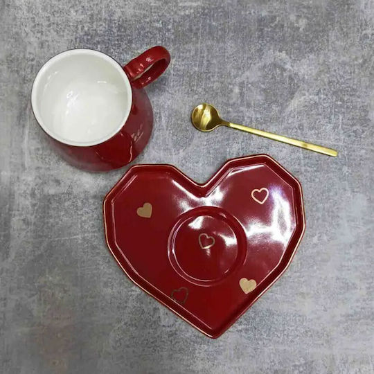 Keramiktasse Herzförmiger Teller Löffel Pufo Be Mine Kaffee Tee 180 ml Rote