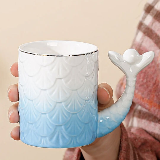 Ceramic Mug Lid Pufo Princess Spoon Coffee Tea 300 Ml Blue