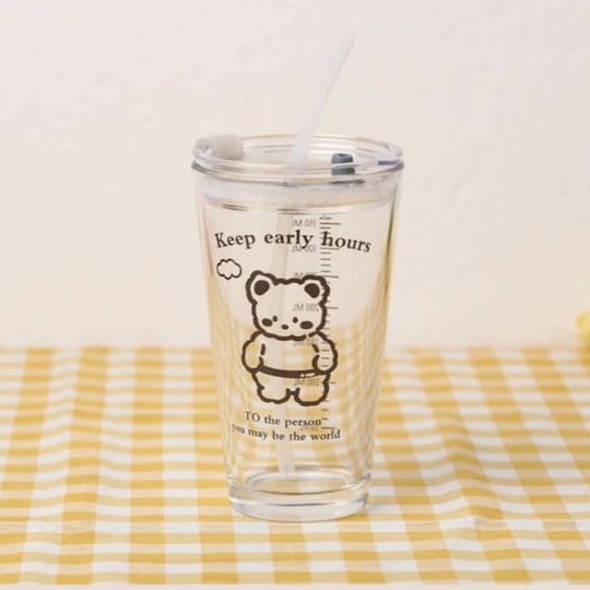 Pufo Bear Transparente Glas Tasse Kaffee Mit Deckel 450 Ml