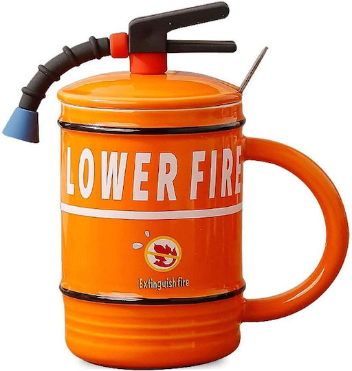 Cana Ceramică Cu Capac Pufo Stop Foc Lingură Cafea Ceai 400 Ml Portocaliu