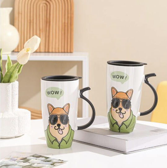 Stylish Ceramic High Mug Lid Pufo Coffee Tea 450 Ml