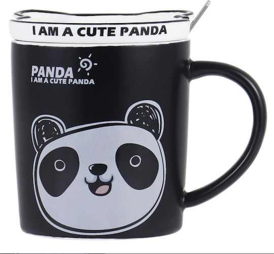 Ceramic Mug Lid Spoon Pufo Happy Panda Coffee Tea 300 Ml