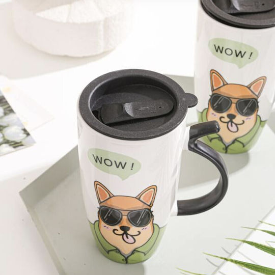 Stylish Ceramic High Mug Lid Pufo Coffee Tea 450 Ml