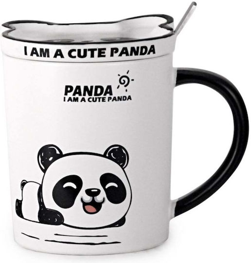 Ceramic Mug Lid Spoon Pufo Little Panda Coffee Tea 300 Ml Ceramic Mug Lid Spoon Pufo Little Panda Coffee Tea 300 Ml