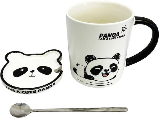 Ceramic Mug Lid Spoon Pufo Little Panda Coffee Tea 300 Ml