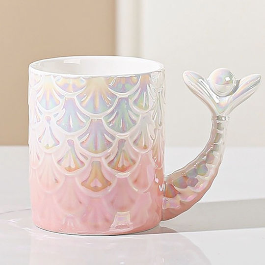 Ceramic Mug Lid Pufo Princess Spoon Coffee Tea 300 Ml Pink