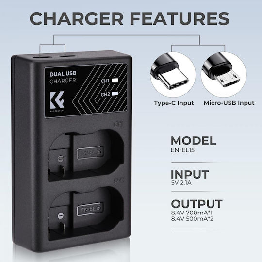 K&F Concept Double Battery Charger Compatible with Nikon
