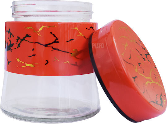 Pufo Fancy Glass Jar Sugar Coffee Tea Spices with Airtight Lid 400 ml Red