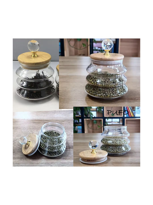 Pufo Borosilicate Glass Container for Sugar Coffee Tea Spices with Wooden Lid 400 ml