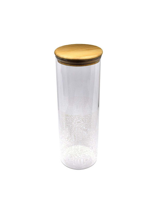 Recipient Borosilicat Sticlă Borcan Zahăr Cafea Ceai Condimente Închis cu Capac de Bambus 1.9 L