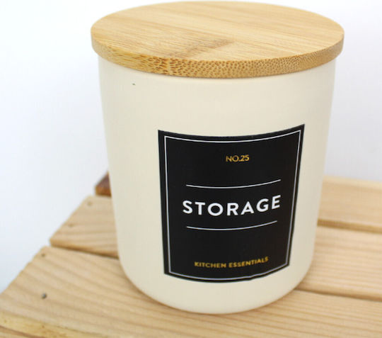 Pufo Elegance Ceramic Food Jar Sugar Coffee Tea Spices Airtight Bamboo Lid 450 Ml Cream