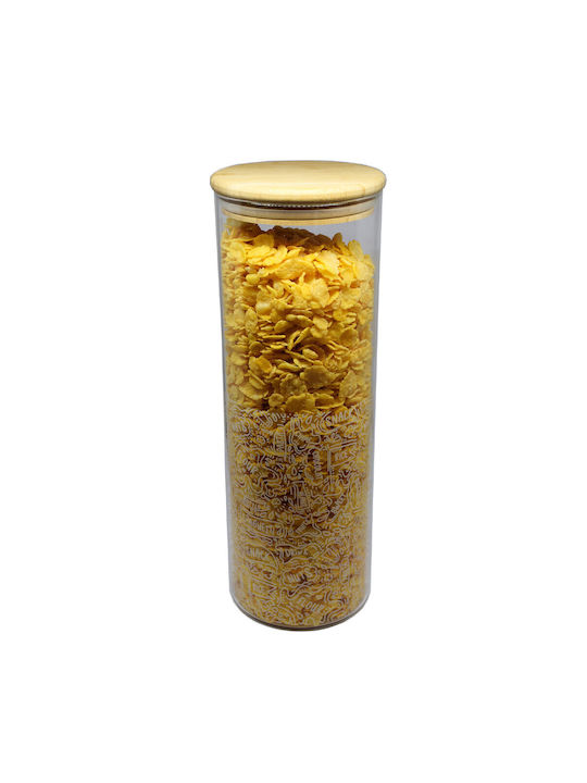 Recipient Borosilicat Sticlă Borcan Zahăr Cafea Ceai Condimente Închis cu Capac de Bambus 1.9 L