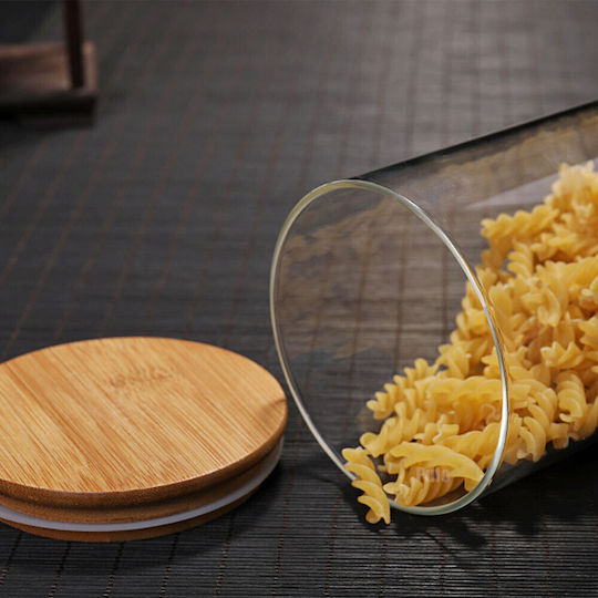 Pufo Taste Borosilicate Glass Container Sugar Coffee Tea Spices Airtight Bamboo Lid 1.4l