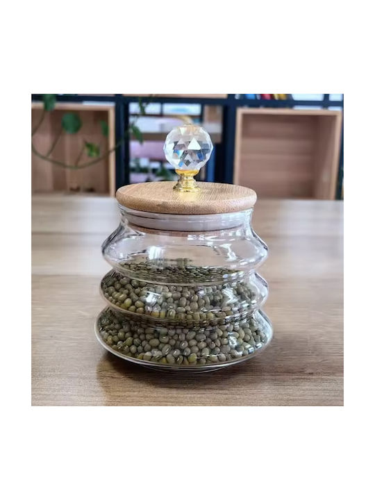Pufo Borosilicate Glass Container for Sugar Coffee Tea Spices with Wooden Lid 400 ml