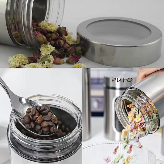 Metallic Pufo Taste Container Sugar Coffee Tea Spices Lid 1.8l Transparent Silver