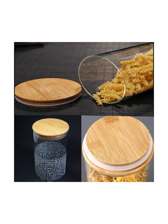 Pufo Taste Borosilicate Glass Container Sugar Coffee Tea Spices Airtight Bamboo Lid 1l