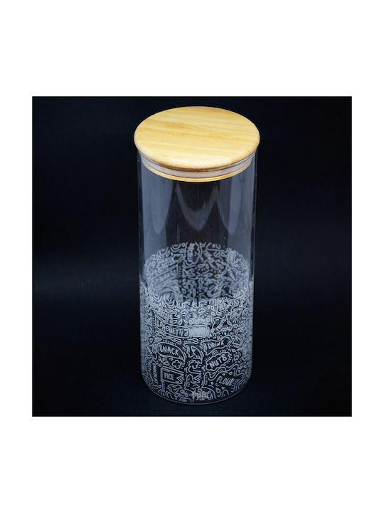 Pufo Taste Borosilicate Glass Container Sugar Coffee Tea Spices Airtight Bamboo Lid 1.4L