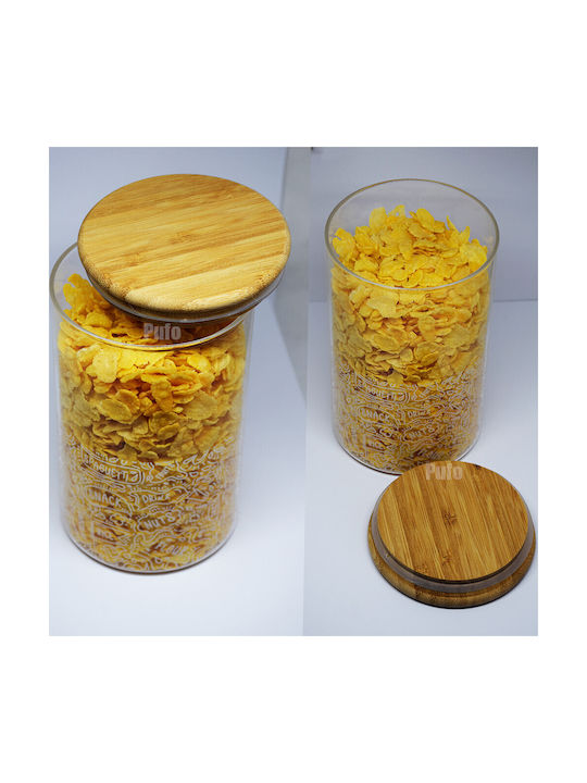 Pufo Taste Borosilicate Glass Container Sugar Coffee Tea Spices Airtight Bamboo Lid 1l