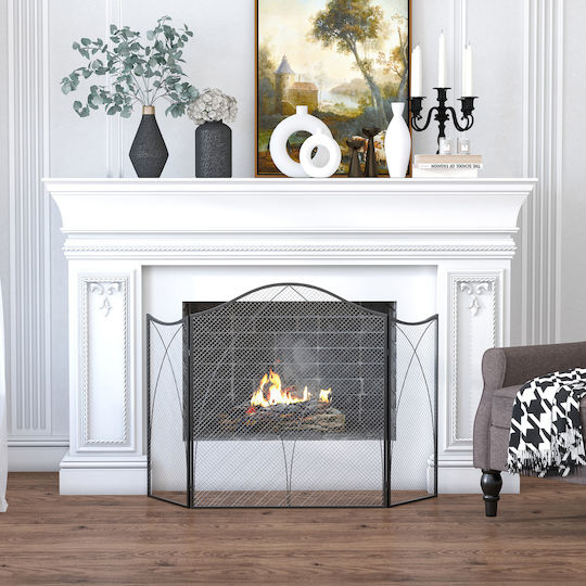 HomCom Metallic Fireplace Screen with 3 Panels 126x76cm Black