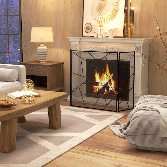 HomCom Metallic Fireplace Screen with Panels 135x85cm Black