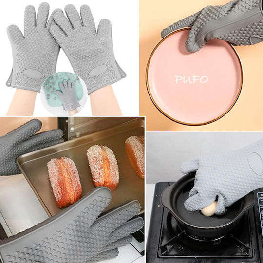 Silicone Cooking Gloves Fingers Pufo Cook Grill Oven 27 Cm Gray